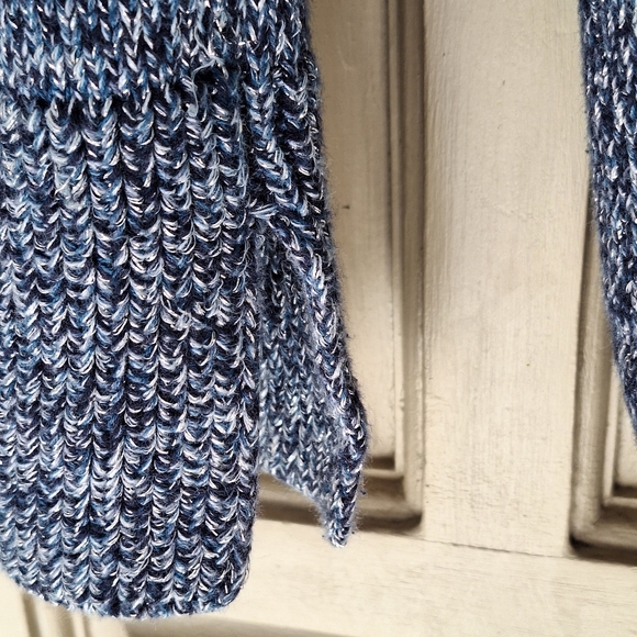 White House Black Market SzS Blue Knit Cowl Neck Sweater Long Sleeves Slit Hem - Picture 4 of 11